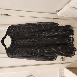 Black Sheer Sleeves Dress with Polka Dots